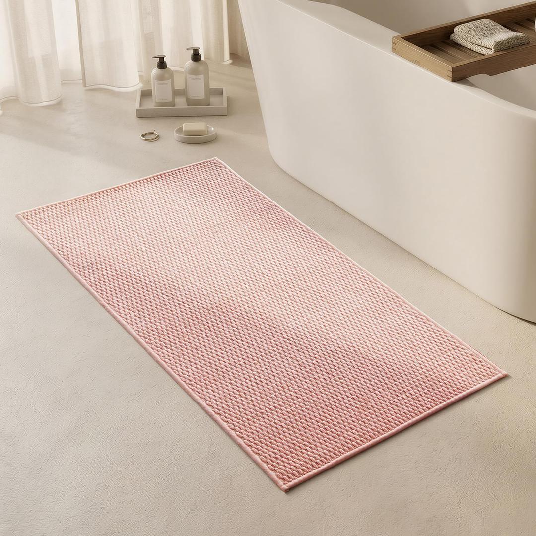 Triohero Bathroom Rugs Non Slip Washable, Super Absorbent Thin Bath Mat Quick Dry Low Pile Bathroom Rug, Pink 24"x47", 24"x47" Rectangular