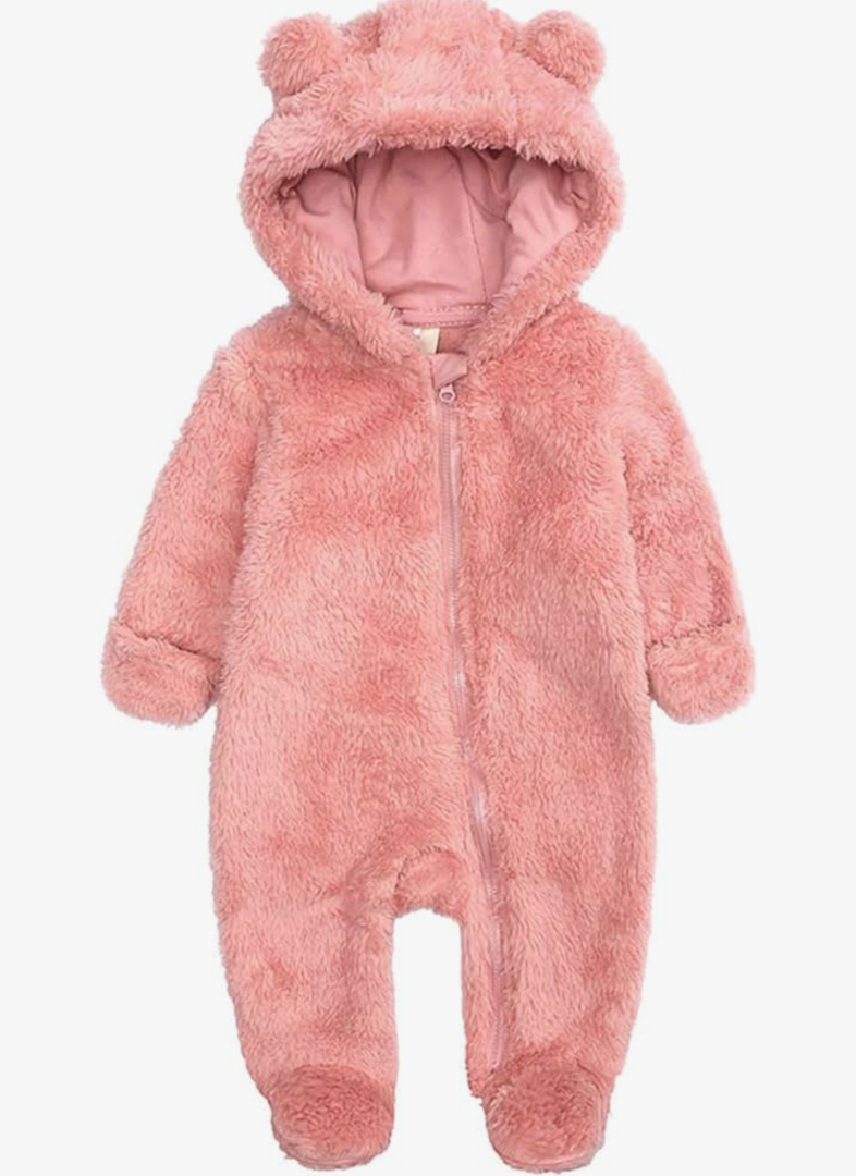 Newborn Baby Jumpsuit Hooded Fleece Rompers Long Sleeve Onesies Outwear Outfits (3-6 month)