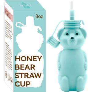 Mootikar Honey Bear Silicone Straw Cup, Babies Water Drinking Cup, 8-Ounce Therapy Sippy Bottles for Speech and Feeding Training, BPA Free & Dishwasher Safe (AQUA)