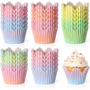 Potchen 200 Pcs Flower Petal Cupcake Liners Pastel Floral Petal Baking Cups Cupcake Liners for Cake Spring Easter Weddings Baby Showers Desserts Bridal Birthday Party Supplies
