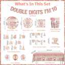 197pcs 10th Birthday Decorations for Girl, Double Digits Birthday Girl Serves 25, 10 Year Old Birthday Decorations Thick Plates Banner Tablecloths and Cake Topper with Cupcake Toppers