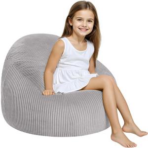 COMAX Bean Bag Chairs for Kids, Toddler BeanBag Sofa with Filler Bean Couch Stuffed for Boys and Girls, Lazy Floor Chair for Playroom, Nursery Room, Light Grey