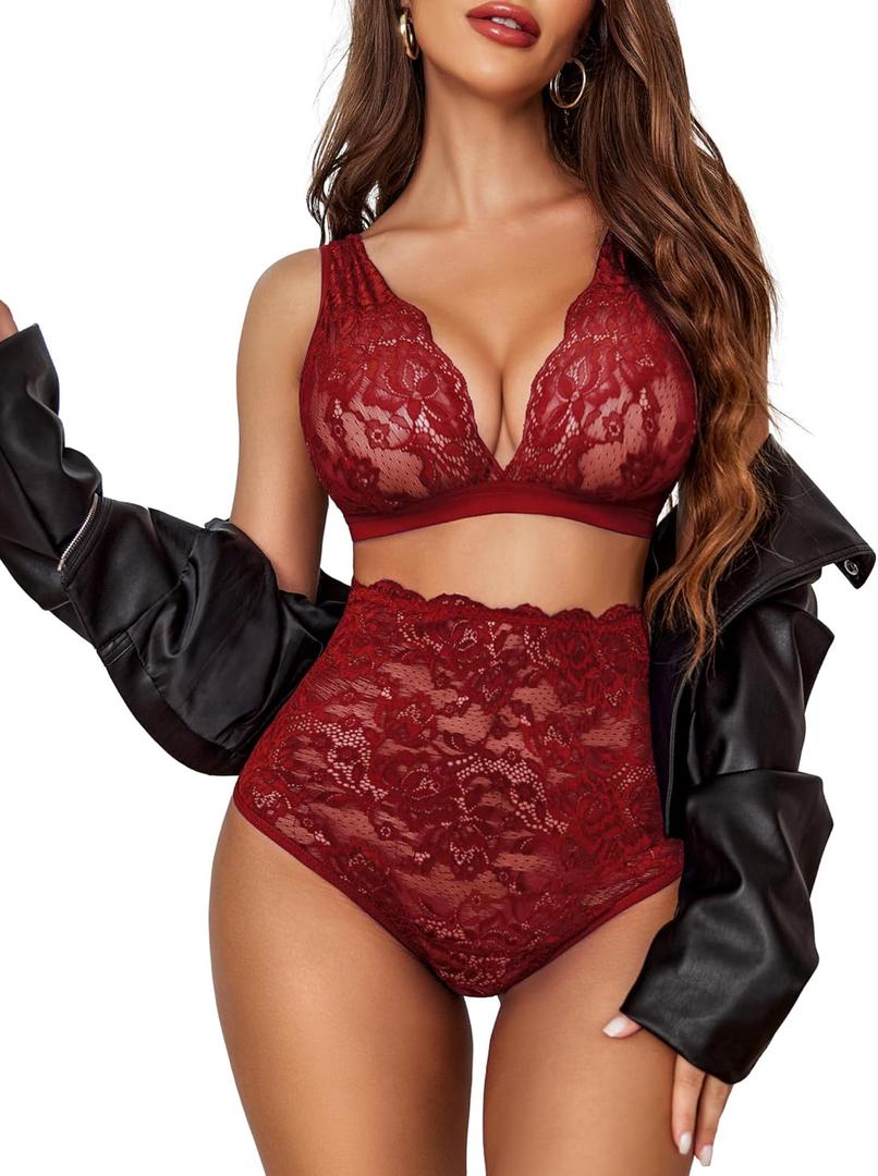 Avidlove Sexy Lingerie for Women High Waist Bra and Panty Set Strappy Babydoll Bodysuit (XX-Large, Cardinalred)