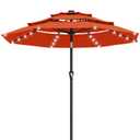 AreShark 9ft 2 Tiers Patio Umbrella with Solar Lights, Outdoor Umbrella w/ 32 LED Lights&8 Sturdy Ribs, Table Umbrella for Deck, Backyard, Pool(Orange)