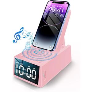 Christmas/Birthday Gifts for Women - Bluetooth Speaker with Clock, Alarm Clock Bluetooth Speaker Stocking Stuffers Desk Accessories for HerBlush Pink