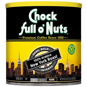 Chock Full o' Nuts New York Roast Ground Coffee  Premium Beans in Recyclable Steel Can  Rich Flavor & Aroma, Dark Roast  Perfect for Drip, Pour-Over, Percolator  30.5 Oz Can (EXP 01/15/28)
