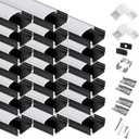 20-Pack 3.3ft/1Meter U Shape Black LED Aluminum Channel System with Milky Cover, End Caps and Mounting Clips, Aluminum Channel Profile for LED Strip Light Diffuser Installations (20pack*3.3ft)