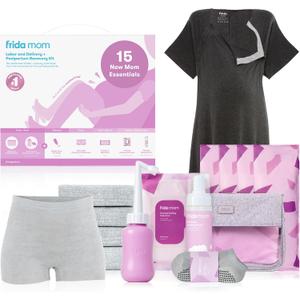 Frida 15pc Labor & Postpartum Kit Gift Set for Baby Showers & Mom to Be
Peri Bottle, Nursing Gown, Disposable Underwear, Ice Maxi Pads, Pad Liners, Perineal Foam & Bag