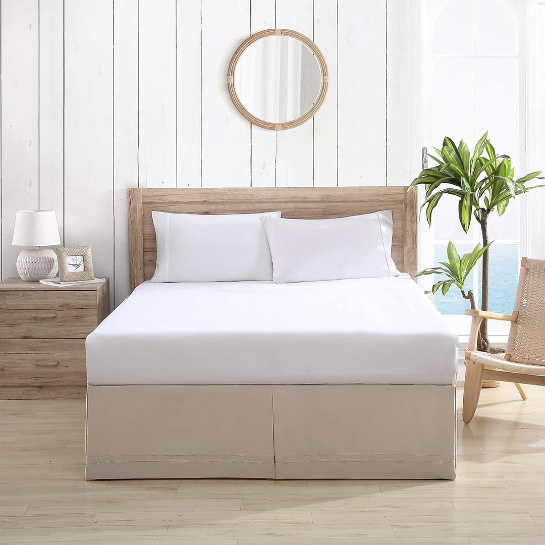 Tommy Bahama - King Size Bedskirt, Soft & Smooth 100% Cotton Sateen Tailored Bedding, Lightweight Bedding with 15" Drop (Medium Beige)
