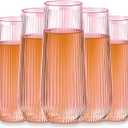 48 Pack Plastic Ribbed Champagne Flutes, 9 Oz Stemless Disposable Pink Clear Plastic Toasting Glasses Shatterproof Recyclable and BPA-Free Perfect For Wedding