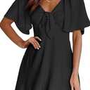 Dokotoo Womens Dresses 2025 Spring Summer Deep V Neck Elegant Bow tie Mini Dress,Size:S