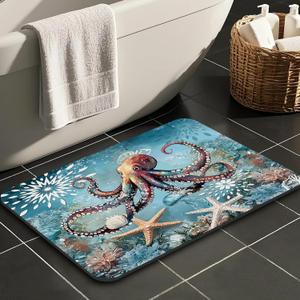 Octopus Nautical Starfish Bathroom Rugs Mat Non Slip Super Absorbent Stain Resistant Quick Dry Thin Beach Bathroom Rug-Bath Mats for Bathroom Floor Bathtub,30"x20"