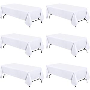 WEALUXE White Table Cloths for 6 Foot Folding Tables [6 Pack, 60x102 Inches] White Tablecloths Rectangular, Stain and Wrinkle Resistant Washable Linen Fabric Cloth