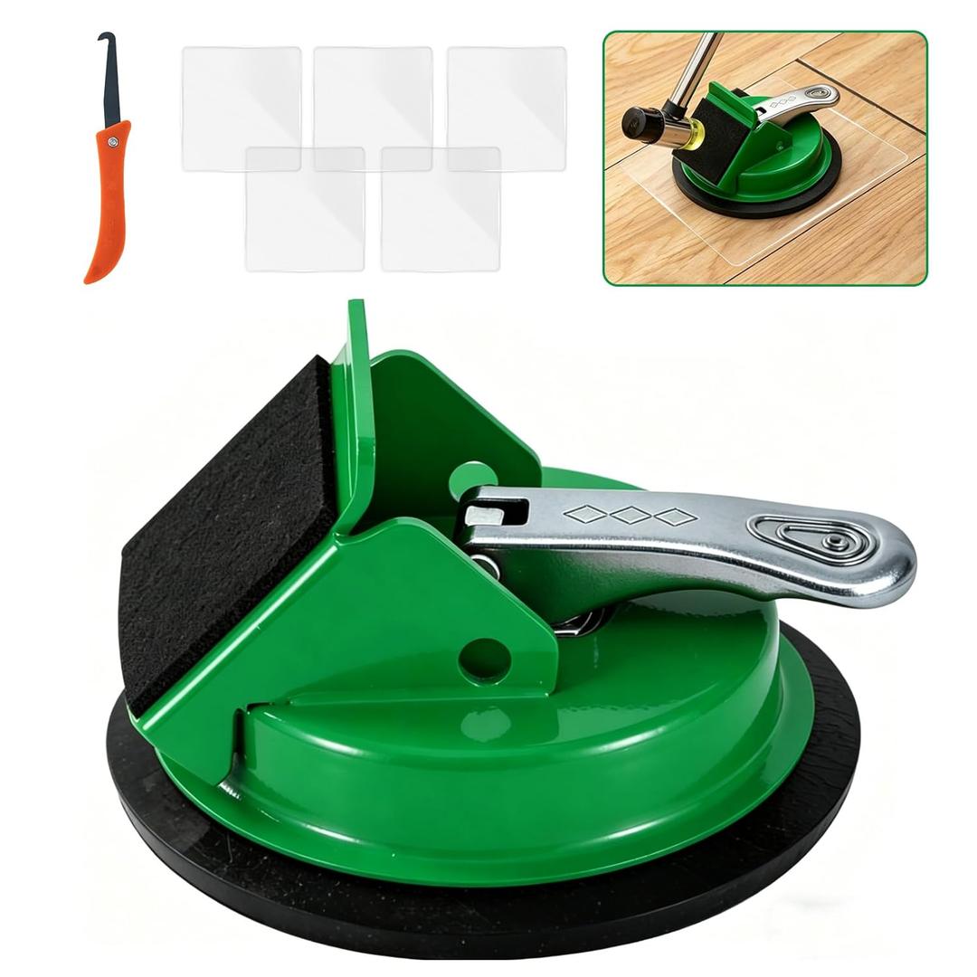 Floor Gap Fixer Tool, Heavy Duty Suction Cup Tool with Aluminum Handle, Floor Gap Repair Tool with 5pcs Reusable Sticky Pads for Uneven Laminate & Hardwood Flooring Tools