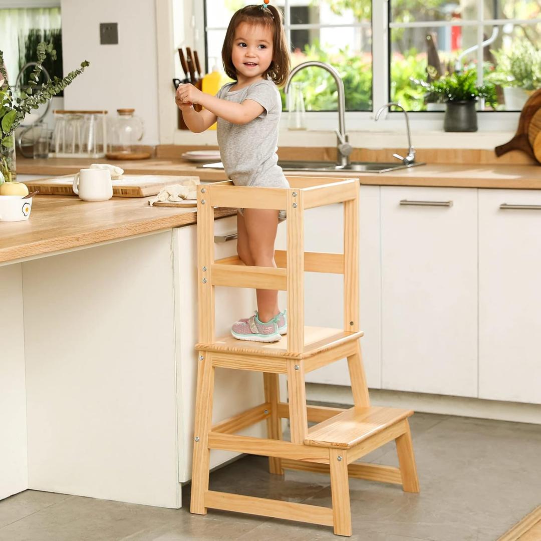 Kids Kitchen Step Stool for Kids with Safety Rail,Solid Wood Construction Toddler Learning Stool, Montessori Toddlers Kitchen Stool Tower(Natural) Kids Kitchen Step Stool for Kids with Safety Rail,Solid Wood Construction Toddler Learning Stool, Montessori Toddlers Kitchen Stool Tower(Natural)