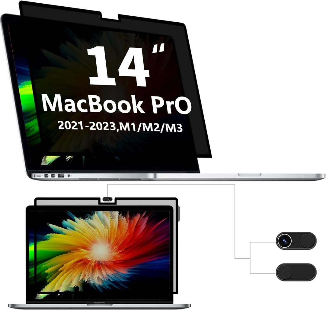 Privacy Screen Protector for MacBook Pro 14 inch, Removable Privacy Screen Filter for MacBook Pro 14 Inch (2021-2024, M1, M2, M3, M4) - A2918 A2992 A2442 A2779 Fingerprint/Anti Blue Light Glare/Bubble Free