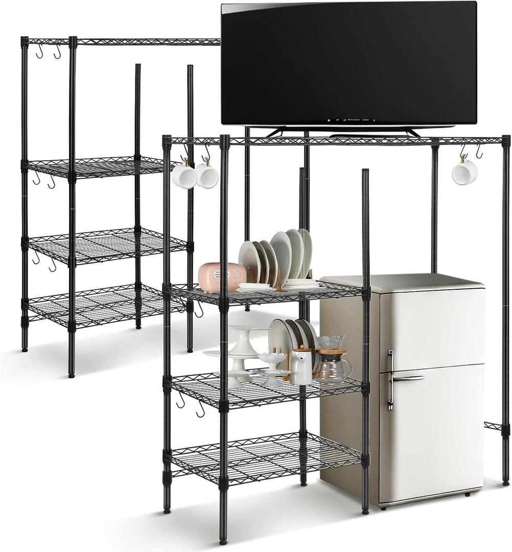 Huwena 4 Tier Mini Fridge Stand with Storage Shelf, Adjustable Rack, Black
