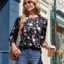 Uhiger Tunic Tops to Wear with Leggings Work Blouses for Women Busines Casual Long Sleeve Shirts Crewneck Ladies Spring Pullover Formal Evening Outfit Interview Clothes Black Pink Floral XL (Black, XL)