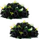 NUPTIO Black Artificial Roses Flowers: Fake Flower Bouquet Halloween Decorations - 15 Heads Artificial Rose Centerpieces with Base for Gothic Wedding Party Table Decor 2 Pcs