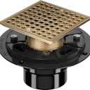 Champagne Bronze Shower Drain 4-1/4 Inch - Square Gold Shower Drain Kit with ABS Flange for 2" or 3" Pipe - Low Profile 304 Stainless Steel Shower Floor Drain Kit with Hair Carcher