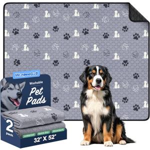 WanpeeGoo Washable Pee Pads for Dogs Mat, 2 Pack Absorbent Reusable Training Dog Pads Pet Puppy Pads, Non-Slip Potty Pads for Whelping, Playpen, Crate, Bed, Grey 32"x52" (Gray)