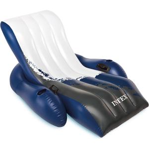 Intex Inflatable Lounge Pool Recliner Lounger Chair with Cup Holders - Heavy-Duty Float Raft for Adults, 220 Lb Capacity Large Floating Tanning Chair