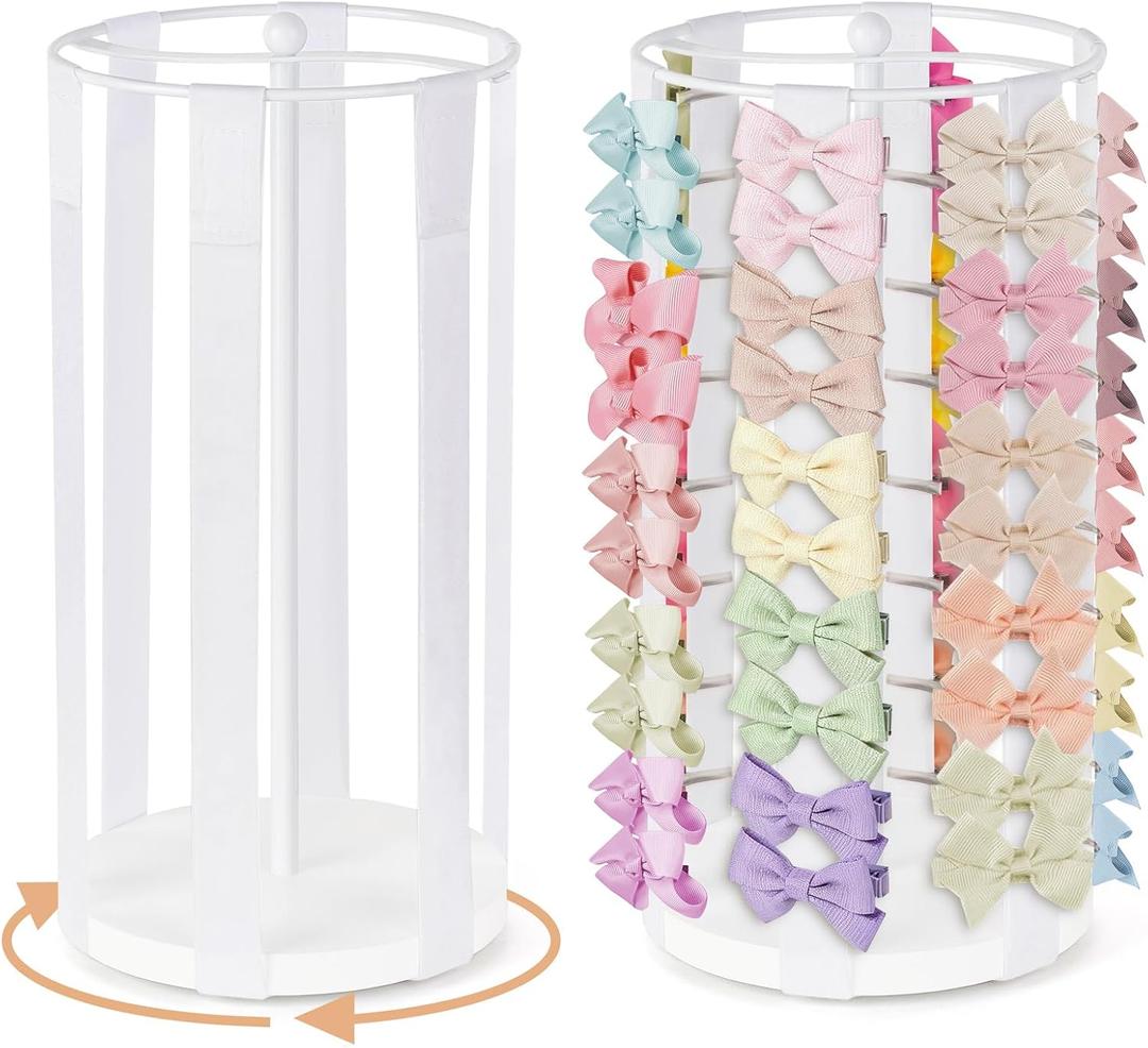 Dahey Bow Holder for Girls Hair Bows, Modern Hair Bow Organizer 360 Rotation Hair Accessories Organizer Storage Stand Display for Girls, White
