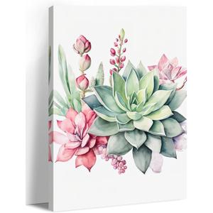 LYUNSHUO Succulent Wall Art Botany Canvas Print Bathroom Decor Green Pink Flower Plant Picture Floral Artwork for Living Room Bedroom Office Home Decor Frame Ready to Hang(Flower-8, 16.00"x24.00")
