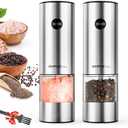 SIMPLETASTE Electric Salt and Pepper Grinder Set Automatic One Handed, Stainless Mill Shakers with Lights and Adjustable Coarseness, Battery Operated