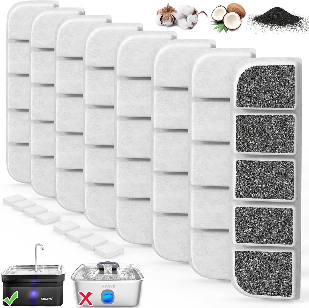 SIBAYS 8 Pack Dog Water Fountain Filters Replacement for SIBAYS 355oz/2.8Gal/10.5L Large Dog Water Fountain(FS70), Made of Activated Carbon and PP Cotton, Food Grade Water Fountain Filters(Model: L07)
