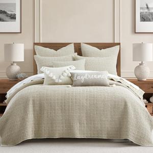 Levtex Home Mills Waffle King/Cal King Quilt Set (106x92in) with 2 Pillow Shams (36x20in) - Wheat - Cotton Waffle King Size Quilt Bedding Set - Lightweight, Soft, Pre-Washed