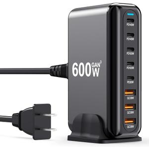 USB C Charger Block 600W 8 Port GaN Fast Charging Station Hub for Laptop, iPad, iPhone 17 Pro Max Fast Charger Pixel DELL MacBook Pro/Air Galaxy S25 Steam Deck USB C 140W Adapter for Android