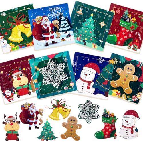 Anditoy 8 Pack Christmas 9 Pieces Wooden Puzzles for Kids Toddlers Christmas Toys Stocking Stuffers Gifts Party Favors