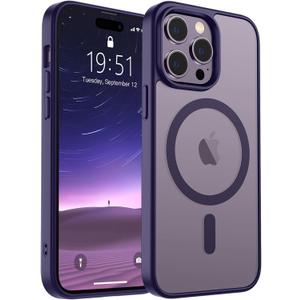 SUPFINE Magnetic for iPhone 14 Pro Case (Compatible with MagSafe) (Military Grade Drop Protection) Translucent Matte Shockproof Phone Case, Dark Purple