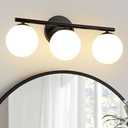 foucasal Black Globe Bathroom Light Fixtures 3-Light Vanity Light with Plastic Milk White Globe Shades 11.81 inch Wall Sconce Lighting Over Mirror, Vanity Lights for Bathroom Bedroom Hallway.  Missing Parts