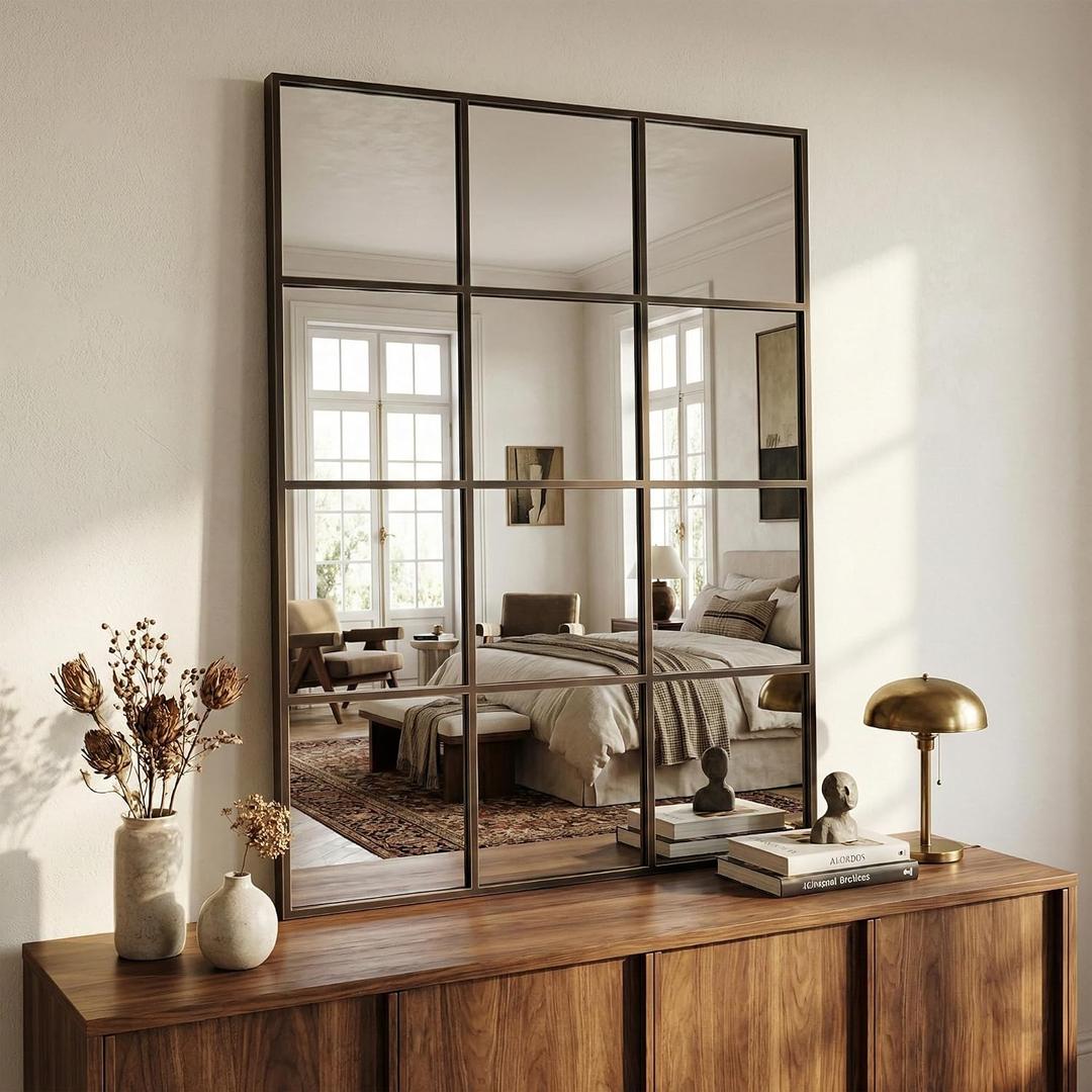 Suidia Wall Mirror, 36" x 48" Window Decorative Mirrors, Metal Framed Wall Decor Wall-Mounted Mirrors for Bedroom, Living Room, Entryway, Bronze