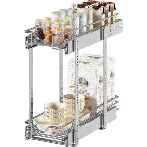 DINDON Pull Out Cabinet Organizer (7-1/2" W x 21-1/2"D), Cabinet Pull Out Shelves, 2 Tier Pull Out Drawers for Kitchen Cabinets, Wire Basket Slide Out Shelf for Cabinet Organization