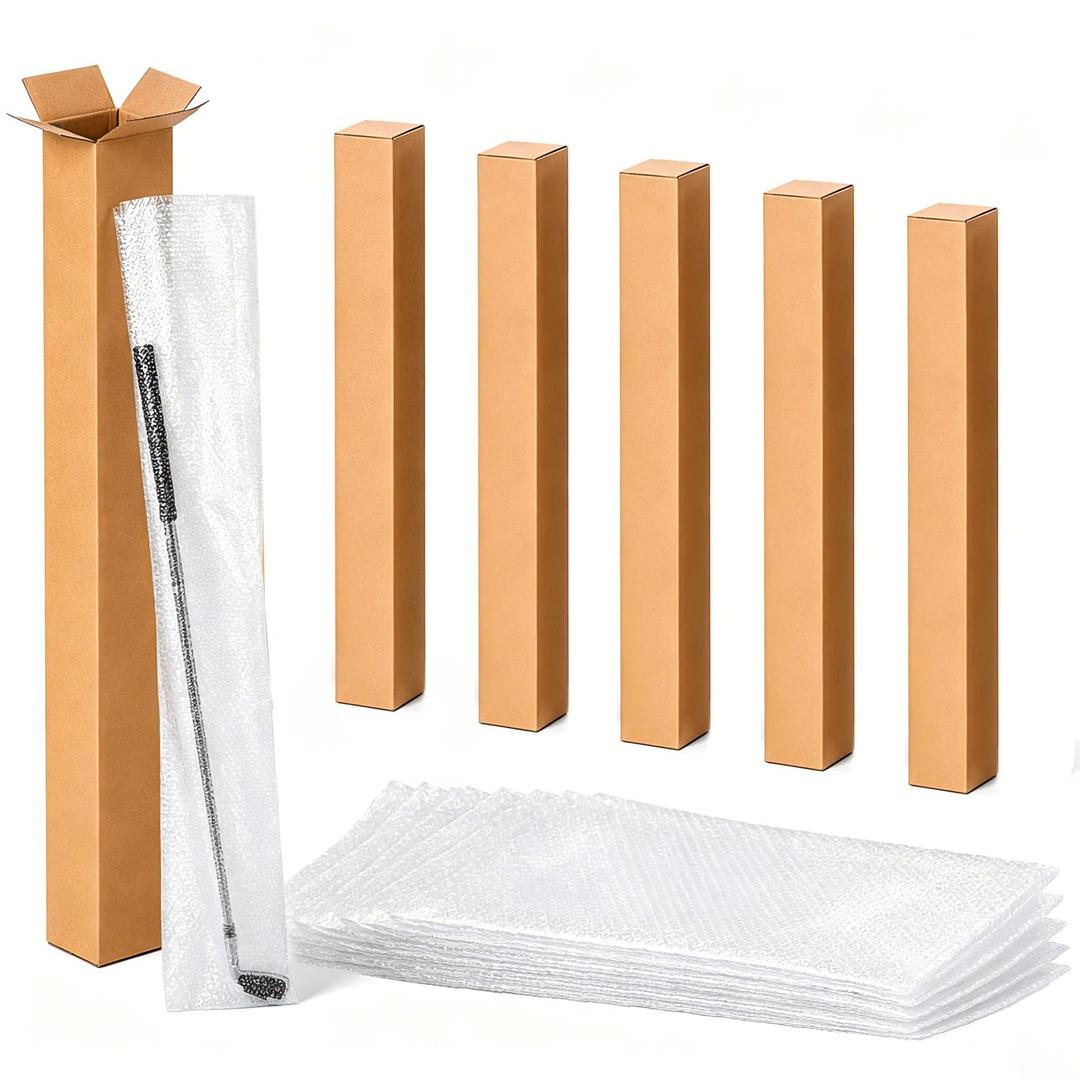 ZENANBiBi 10 Pack Golf Club Shipping Boxes, 4"L X 4"W X 48"H Corrugated Cardboard Golf Club Box with 48"L x8"W Clear Bubble Out Bag, Golf Club Boxes for Shipping/Packaging/Moving/Mailing/Storage