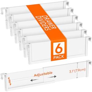 Lifewit Hanging Kitchen Drawer Dividers 3.1" High, 10-17" Adjustable Drawer Organizers for Utensils, Expandable Dresser Separators in Kitchen/Bedroom/Bathroom/Vanity/Office, White(6 Pack)