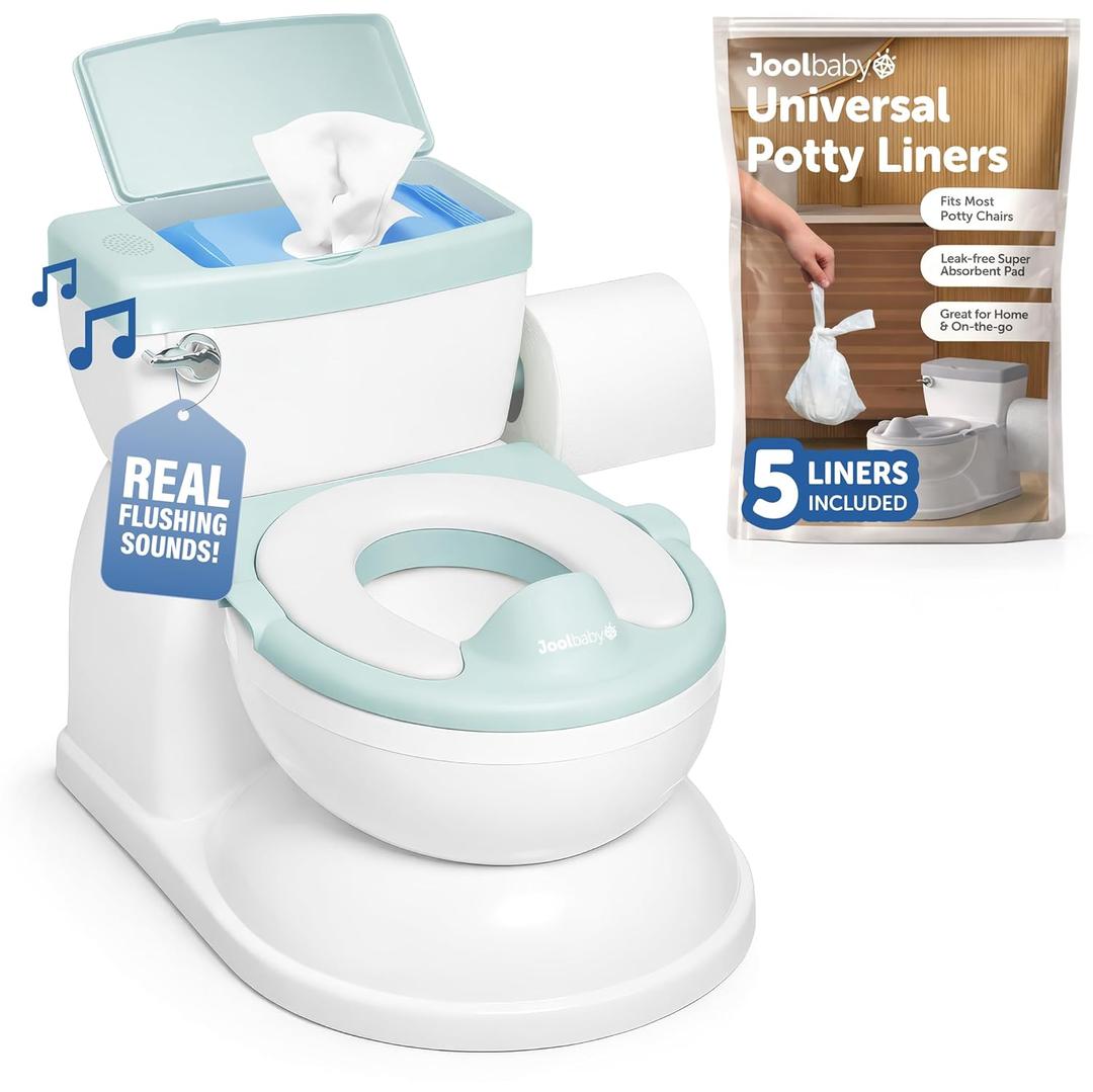 Real Feel 2in1 Potty with Wipes Storage, Flushing Sounds & Disposable Liners  Realistic Toilet  Easy to Clean & Assemble  Jool Baby (Aqua)