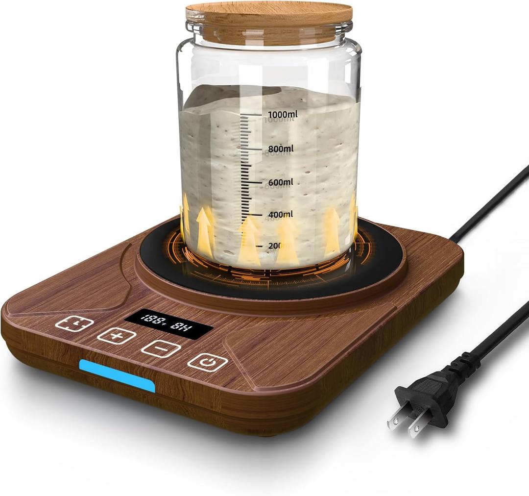 Sourdough Starter Warmer Mat - 24H Timer - Precise 1F Thermostat Control (70-100F) - Smart Memory Warming On/Off - Fits Jars Up to 40oz - Perfect for Home Baking (Burnt Umber)