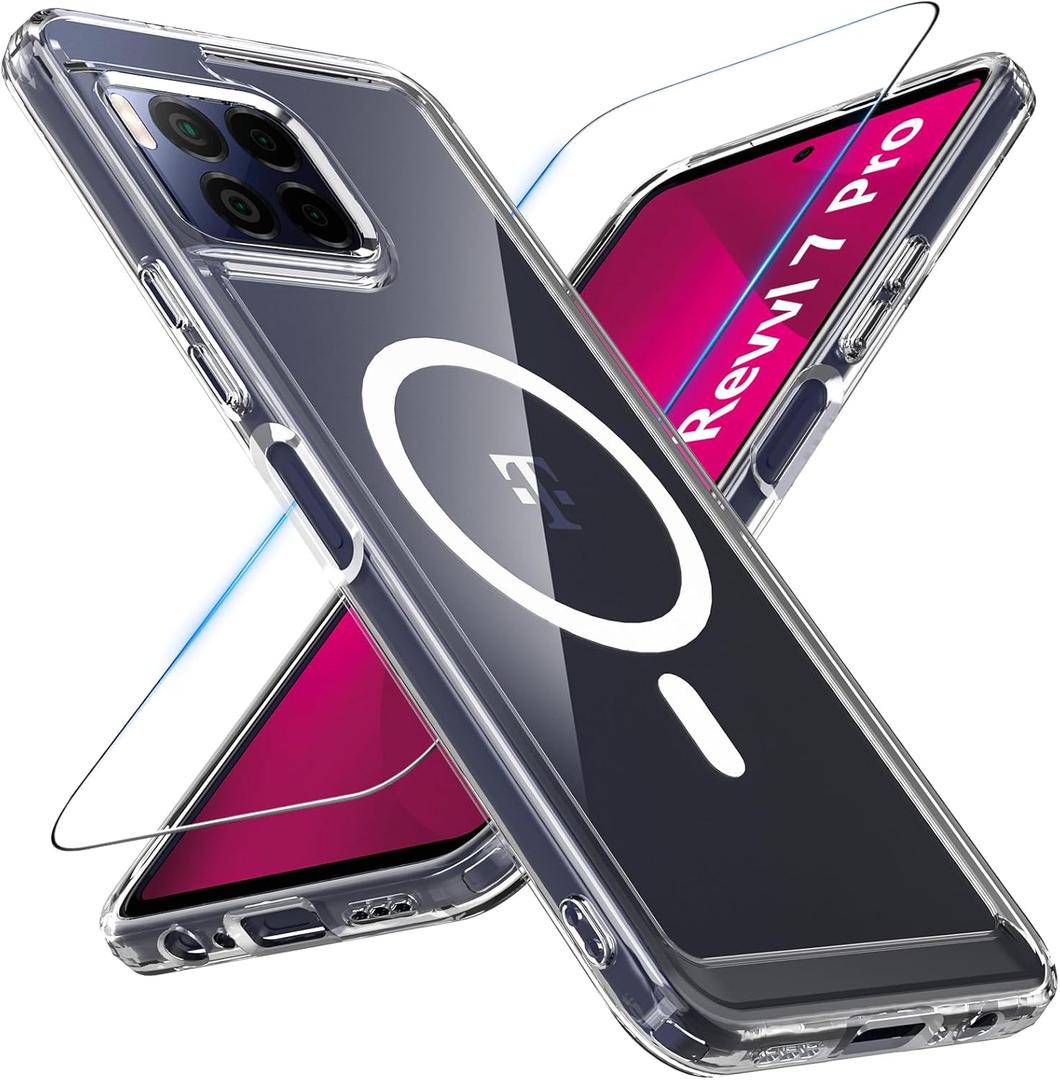 BESINPO Magnetic for T-Mobile Revvl 7 Pro 5G Case Compatible with Magsafe,Military Grade with Screen Protector Shockproof Protective Transparent Bumper Cover Phone Case for Revvl 7 Pro,Clear