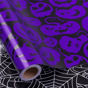 RUSPEPA Reversible Halloween Wrapping Paper, Mini Roll, Black Spider Web and Purple Ghost Design Gift Wrap Paper for Halloween Party, Trick or Treat, Birthday, Holiday Presents, 17 Inches X 32.8 Feet