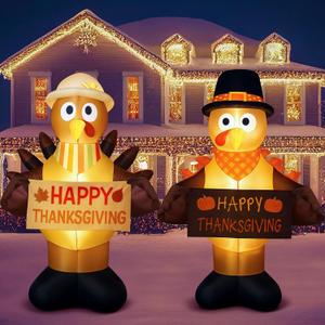 2 Pack 6ft Thanksgiving Inflatables Turkey Outdoor Decoration Thanksgiving Turkey Blow Ups for Outside with Built-in LEDs Inflatable Yard Decoration for Holiday Garden Lawn Party Decor(Elegant Style)