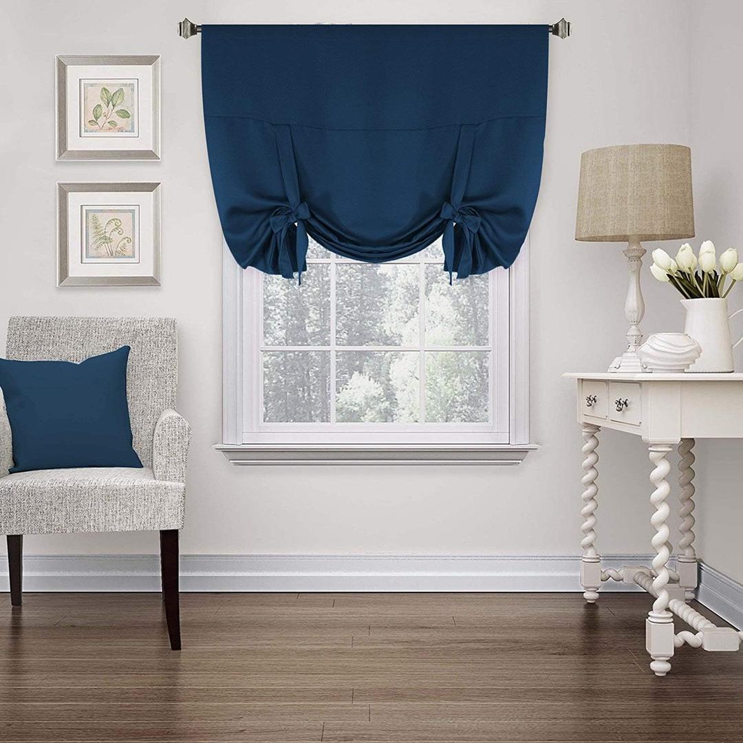 H.Versailtex Blackout Tie Up Valance Curtain Window Treatment Balloon Valance Drape for Kitchen Window (Navy, Rod Pocket Panel, 42 inches W x 63 inches L)