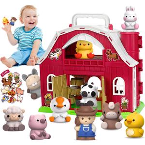 Aigybobo Farm Animals Big Barn Toys for 1 2 3 Year Old, Toddler Montessori Learning Toy, Farm Playset with Animal Figures and DIY Stickers, Christmas Birthday Gift for Baby Boys Girls Age 12-18 Months