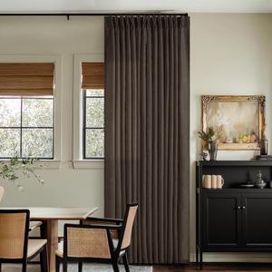 Dark Chocolate Pinch Pleated Linen Curtains 2 Panels for Living Room Bedroom Memory Training Shaped Semi Sheer Pleat Drapes with Hooks Rings Light Filtering Window Curtain 40x90