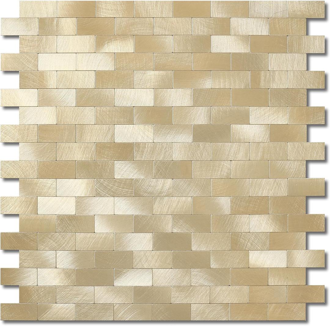 BeNice Peel and Stick Backsplash for Kitchen, Metal Tile Backsplash Peel and Stick Mosaic Tile for Wall Fireplace(Gold New,10sheets)