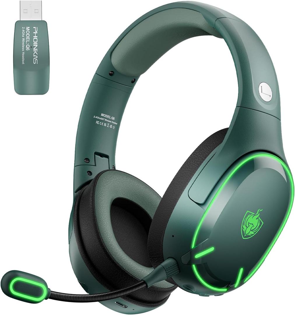 YOTMS Wireless PS5 Gaming Headset for PS4, PC, Switch, 2.4Ghz Wireless Gaming Headphones with Mic, Bluetooth 5.3 Headphones with Stereo Sound, 40h Battery, for Laptop, Mac, Phone (Green)