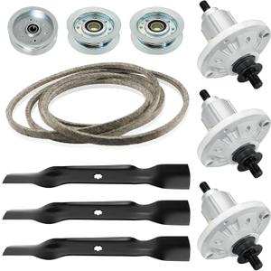 48 Inch Deck Rebuild Kit Replace for John Deere D140 D160 LA130 LA165 E140 E160, with 3 Spindles GY21098 GY20454, 3 Blades AM141035, 1 Idler GY20110, 2 Idlers GY20067, 1 Belt GX21833 with 141 1/2 Inch